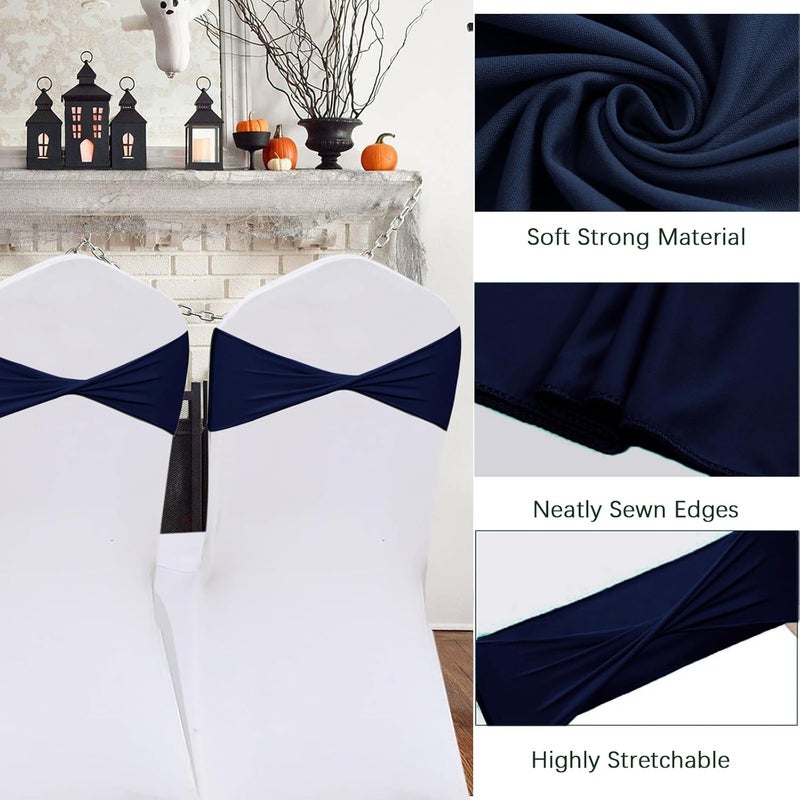 Fbewom Navy Blue Chair Sashes Bows 50 Pcs Spandex Chair Bands Ties Without Buckle Decorations for Wedding Birthday Party Events Ceremony - Image 3
